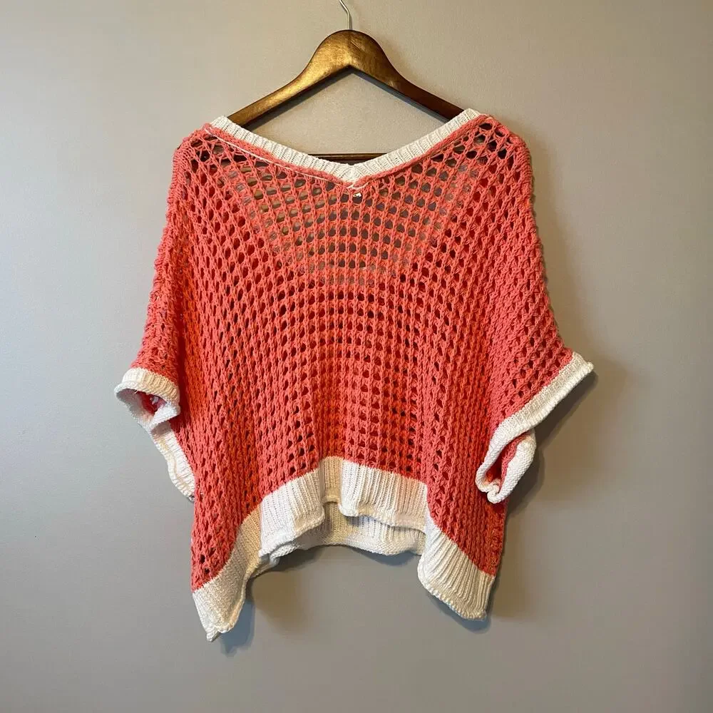POL Flower Open Knit Crochet Sweater Daisy orange sz S - Picture 8 of 14